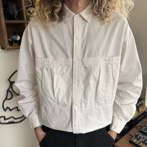 Vintage 80s White Long Sleeve Button Down Shirt by Street Closed ~ Size Medium